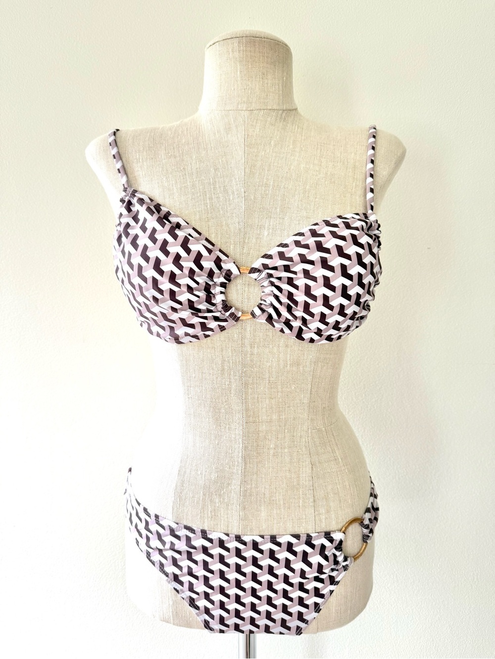 Husk Geo Geometric Cube Print Ring Bikini Set - Medium Retro Geometric Swimwear